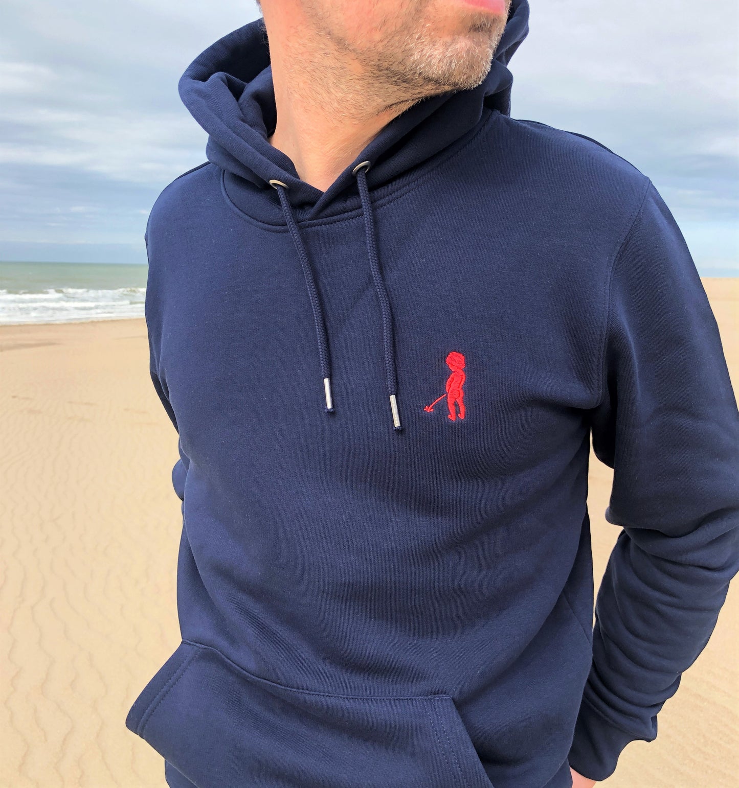 Sweat-shirt à capuche Unisexe "Ketje"™ Bleu marine - broderie rose