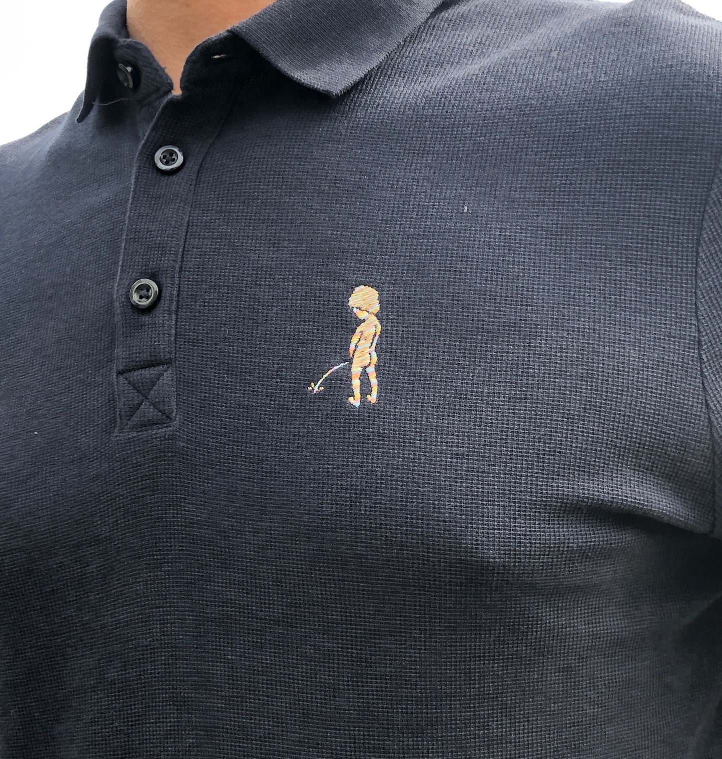 Polo léger "Ketje"™ bleu marine - logo multicolore pastel