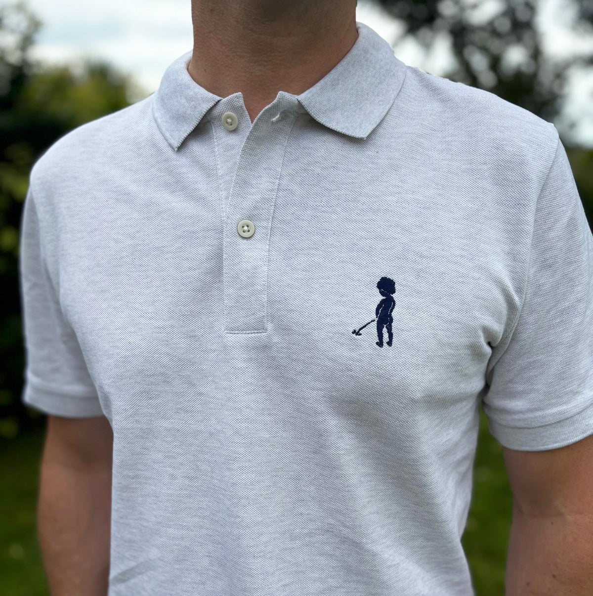 Polo Ketje™ gris clair chiné - broderie bleue marine