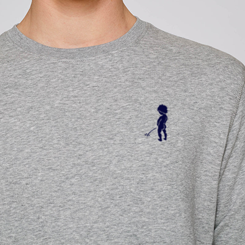 Sweat-shirt homme "Ketje"™ gris chiné - broderie bleue