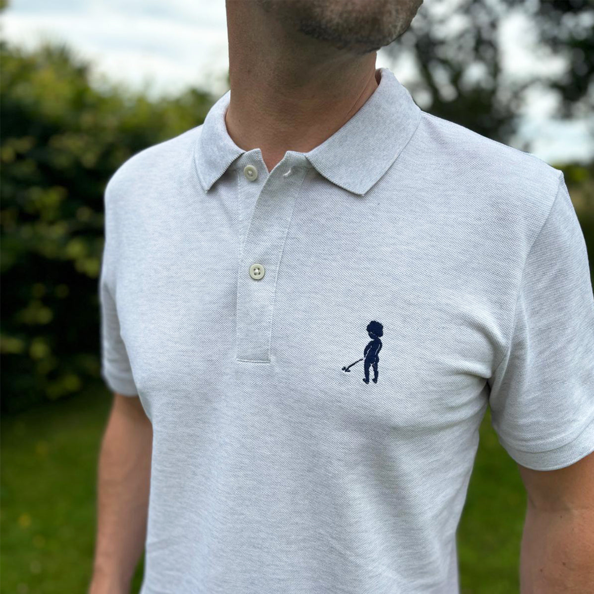 Polo Ketje™ gris clair chiné - broderie bleue marine
