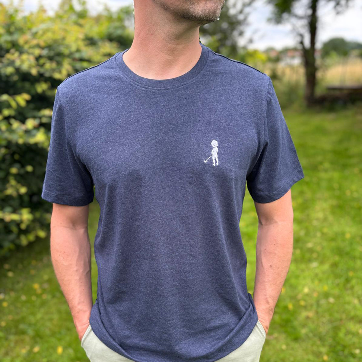 "Ketje"™ men's heather blue-grey T-shirt - white logo