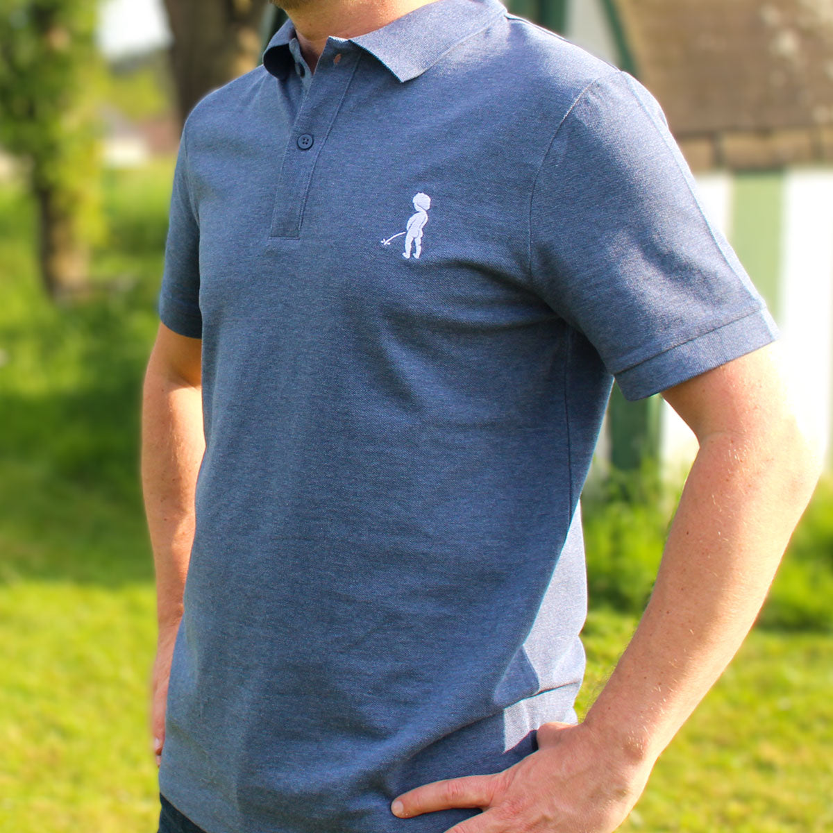 "Ketje"™ polo shirt Heather blue-grey (white logo)