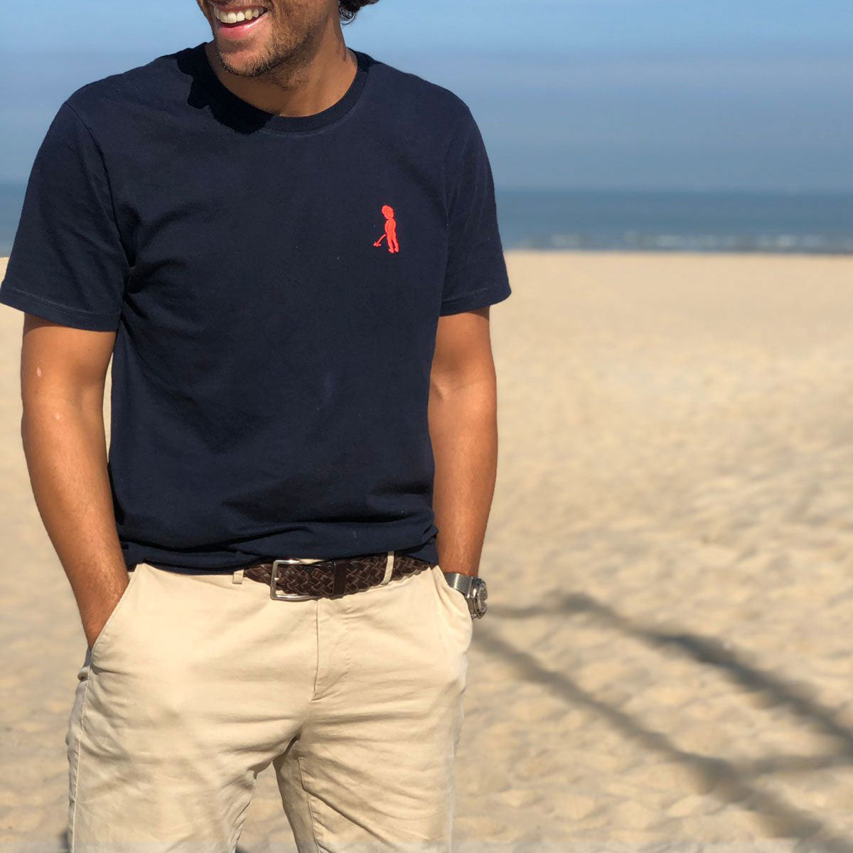 "Ketje"™ men's navy blue t-shirt - pink logo