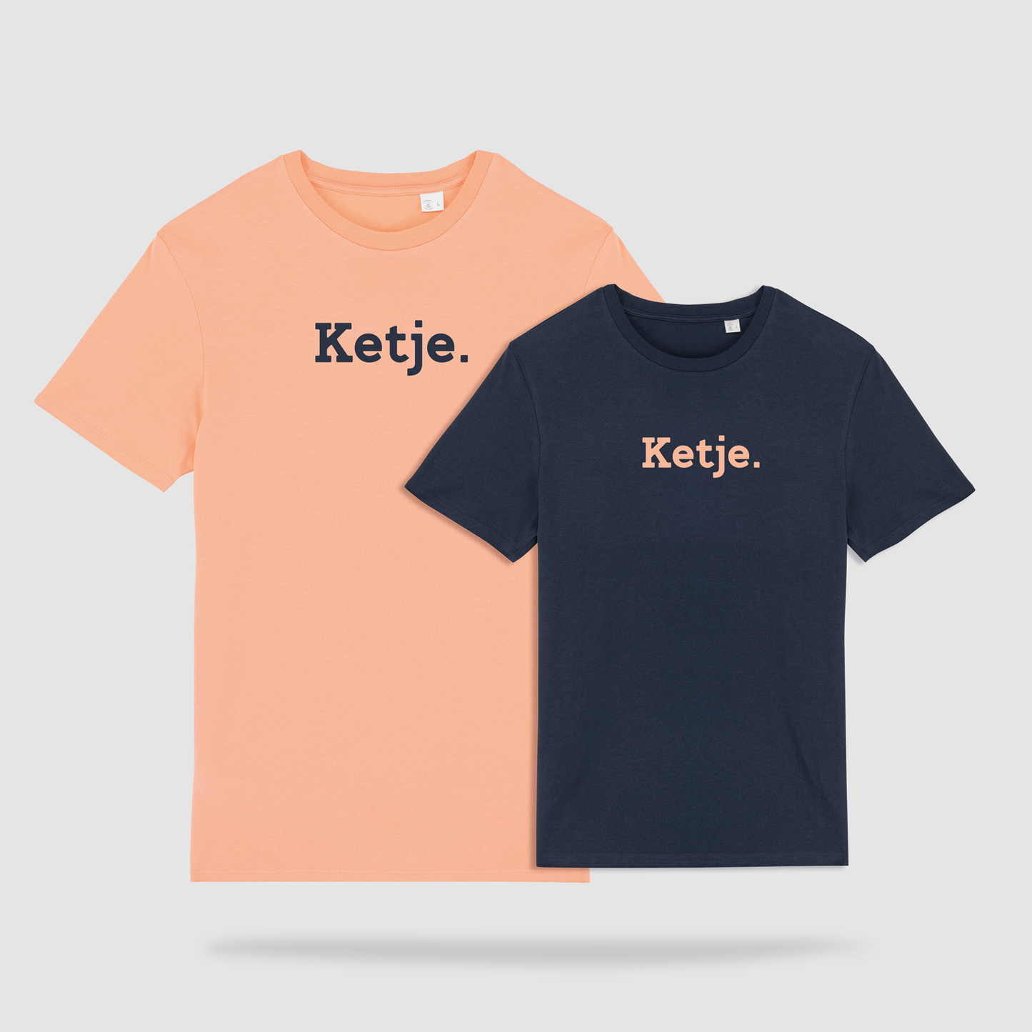 Duo t-shirts papa - enfant: "KETJE" Orange abricot - bleu marine