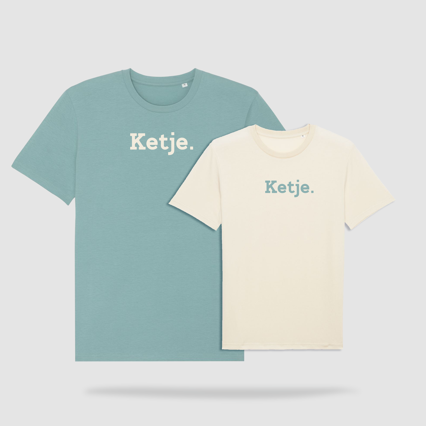 Duo t-shirts papa - enfant: "KETJE" Vert/bleu - écru