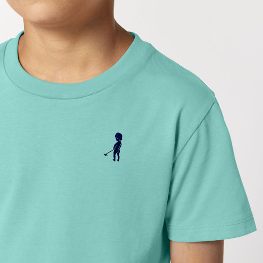 T-shirt enfant "Ketje"™ bleu piscine avec broderie bleu marine