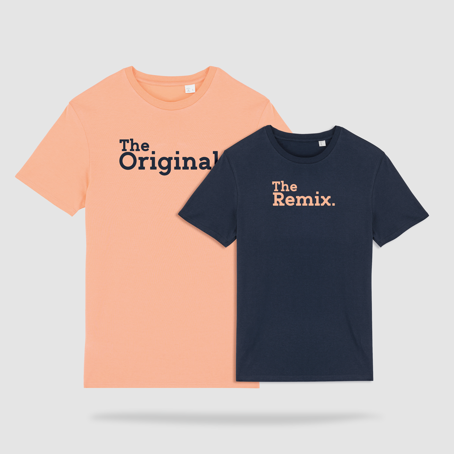 Duo de t-shirts parent - enfant: "The Original / The Remix" - Orange - bleu marine