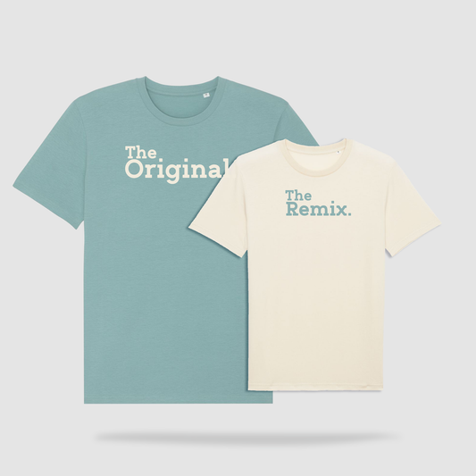 Duo de t-shirts : "The Original / The Remix" - Vert/bleu- ecru naturel