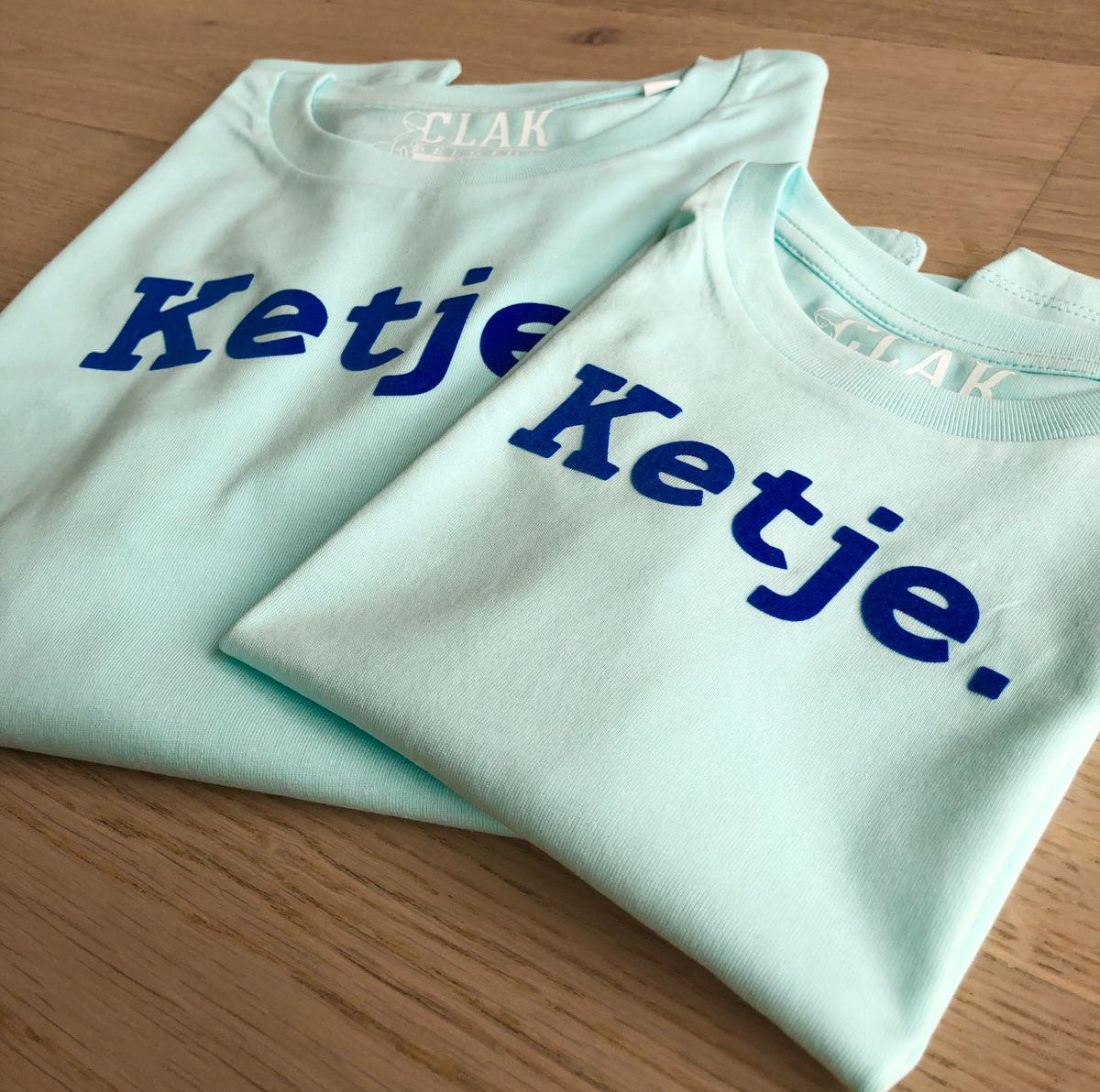 Duo t-shirts papa - enfant: "KETJE" bleu turquoise
