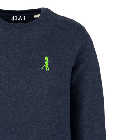 Sweat homme "Ketje"™ bleu chiné - broderie vert flash