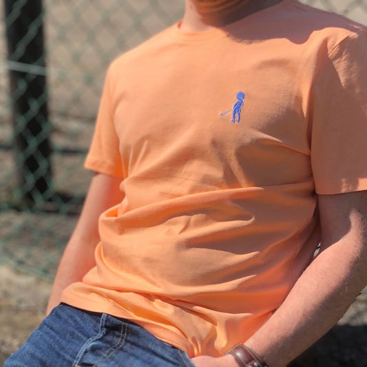 T-shirt homme "Ketje"™ orange pastel-  - broderie mauve clair